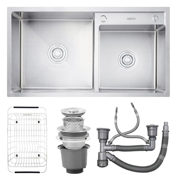 Chậu rửa 2 hố lệch 84cm Gento inox 304 GT04-8448S