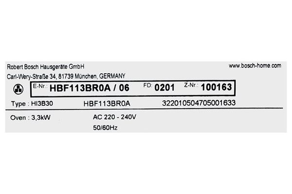 Lò nướng âm tủ Bosch HBF113BR0A serie 2 66 lít mặt Inox