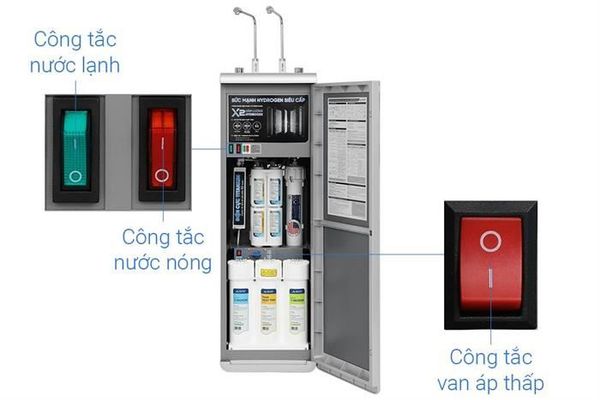 Máy lọc 2 vòi nước RO nóng nguội lạnh Hydrogen ion kiềm Hòa Phát HPA885 12 lõi