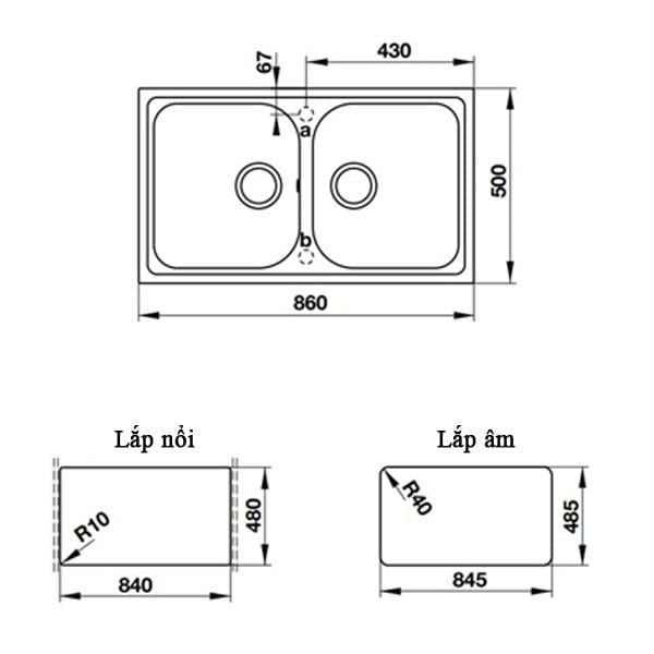 Chậu rửa đá Hafele 2 hố 86cm GALBA HS-GD8650 570.36.500