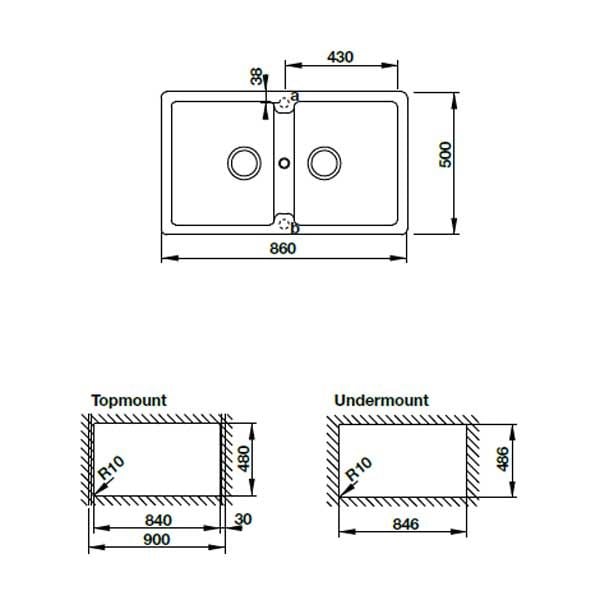 Chậu rửa đá Hafele 2 hố 86cm HS-GD8650 570.36.400