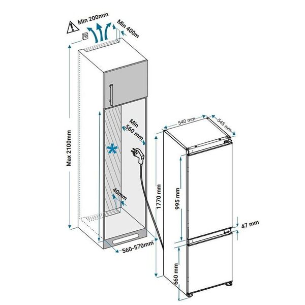 Tủ lạnh Kaff âm toàn phần KF-BI233WL Luxury 233 lít