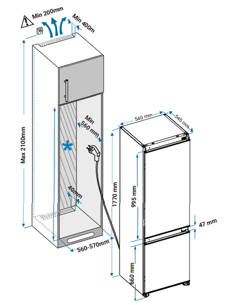 Tủ lạnh Kaff âm toàn phần KF-BI233WR Luxury 233 lít