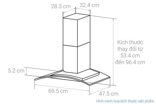 Máy hút mùi kính cong Kaff KF-GB107PB 69.5cm