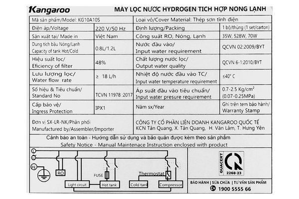 Máy lọc nước nóng lạnh Kangaroo KG10A10S Hydrogen