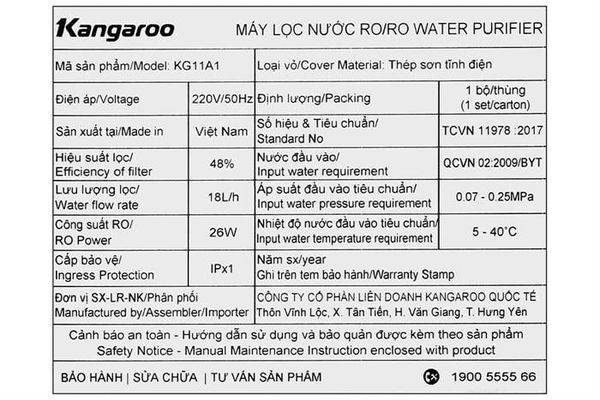 Máy lọc nước RO 11 lõi Hydrogen Kangaroo KG11A1