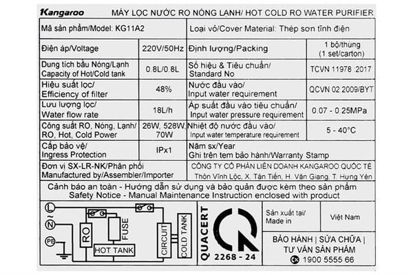 Máy lọc nước RO nóng nguội lạnh 11 lõi Hydrogen Kangaroo KG11A2