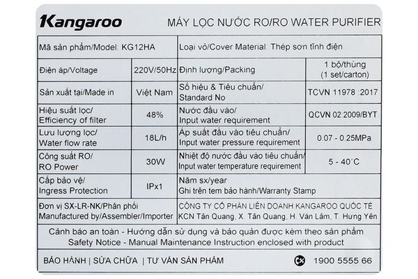 Máy lọc nước Kangaroo Sumire Hydrogen KG12HA