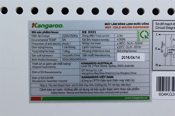Cây nước nóng lạnh Kangaroo KG3331