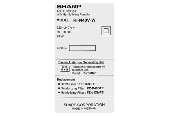 Máy lọc không khí Sharp KI-N40V-W 29W