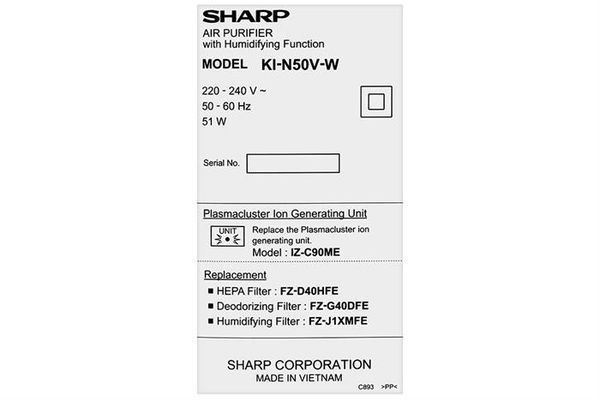 Máy lọc không khí Sharp KI-N50V-W 51W