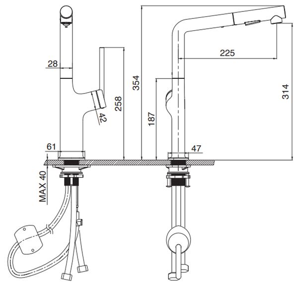 Vòi rửa Kluger dây rút nóng lạnh đen nhám KLF0001B