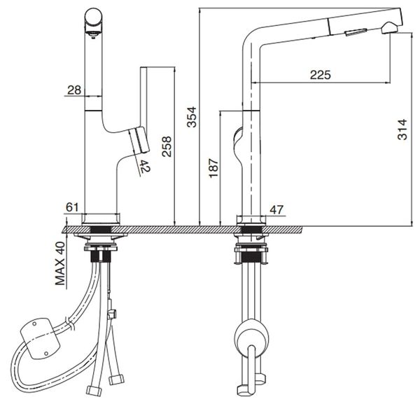 Vòi rửa Kluger dây rút nóng lạnh Chrome KLF0001C