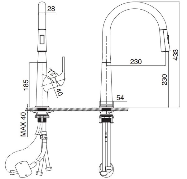 Vòi rửa Kluger dây rút nóng lạnh đen nhám KLF0002B