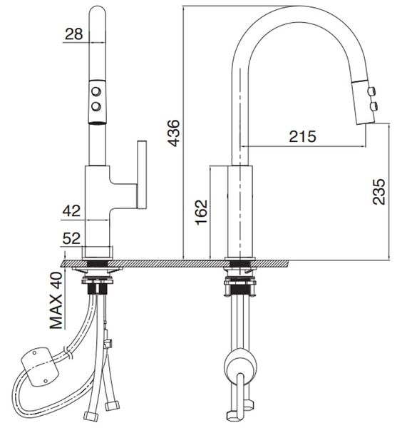 Vòi rửa Kluger dây rút nóng lạnh đen vàng KLF0005B