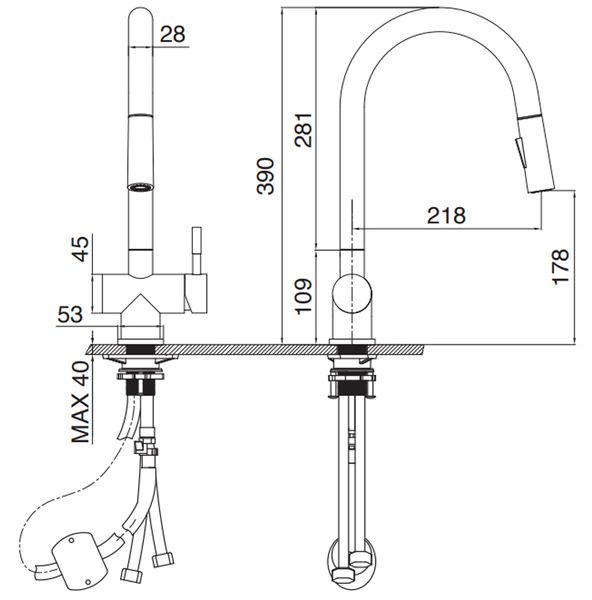 Vòi rửa Kluger dây rút nóng lạnh đen nhám KLF0008B