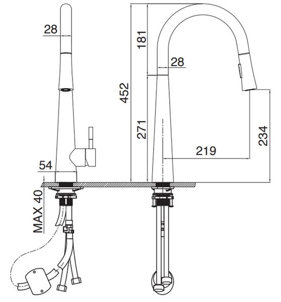 Vòi rửa Kluger dây rút nóng lạnh Satin KLF0009S