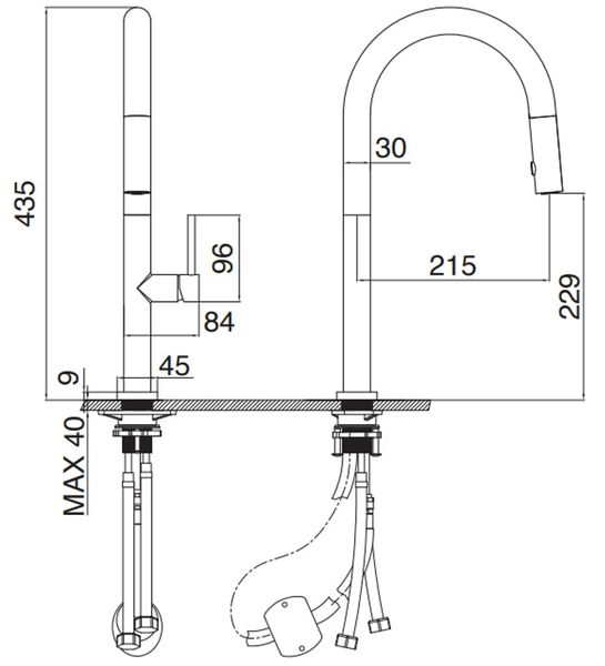 Vòi rửa Kluger dây rút nóng lạnh đen nhám KLF0010B
