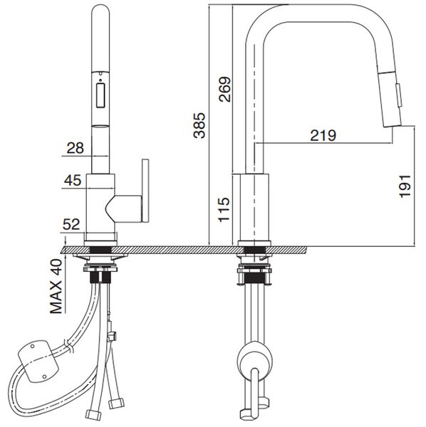 Vòi rửa Kluger dây rút nóng lạnh Chrome KLF0011C