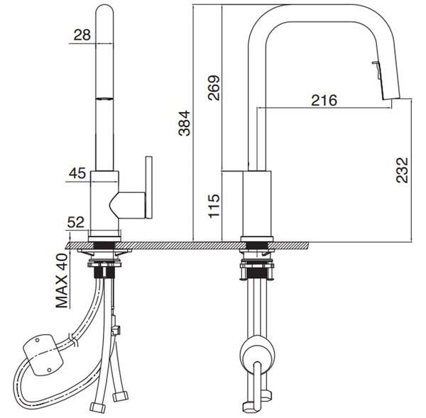 Vòi rửa Kluger dây rút nóng lạnh Chrome KLF0015C