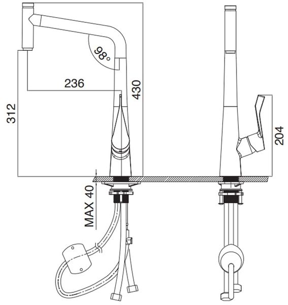 Vòi rửa Kluger dây rút nóng lạnh đen nhám KLF0016B