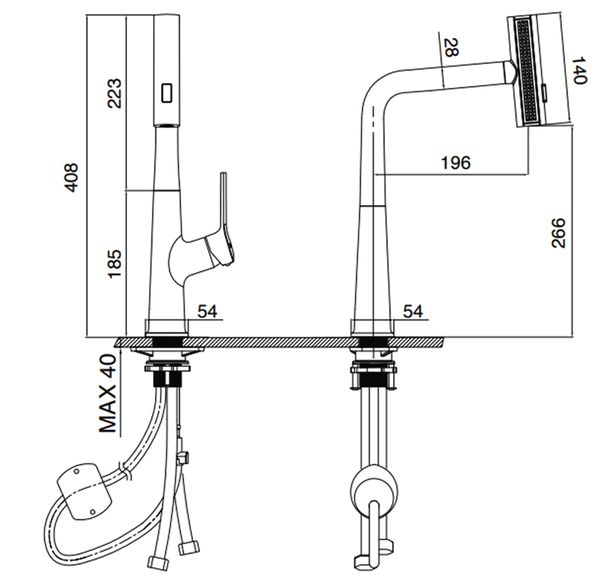 Vòi rửa Kluger dây rút nóng lạnh RO Nickel KLF0018S