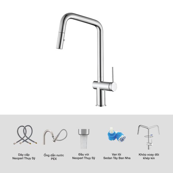 Vòi rửa Kluger dây rút nóng lạnh Chrome KLF0019C