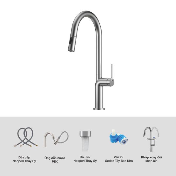 Vòi rửa Kluger dây rút nóng lạnh Satin KLF0020S