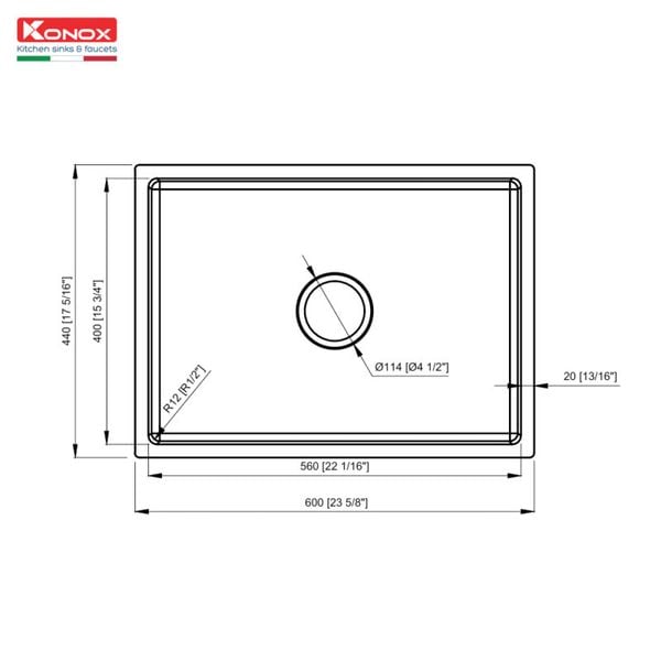 Chậu rửa Konox 1 hố chống xước 60cm KN6044SU Dekor