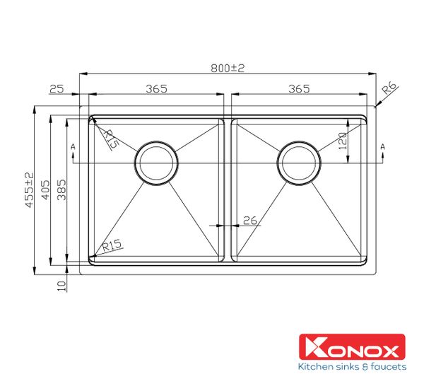 Chậu rửa Konox 2 hố Workstation Sink Undermount 80cm KN8046DUB