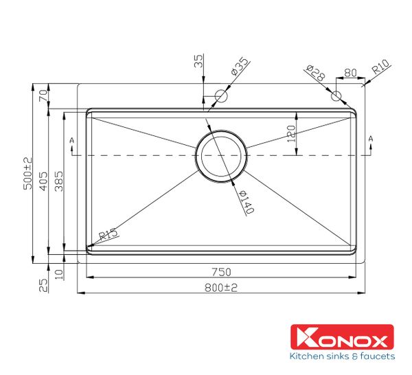 Chậu rửa Konox 1 hố Workstation Sink Topmount 80cm KN8050TS