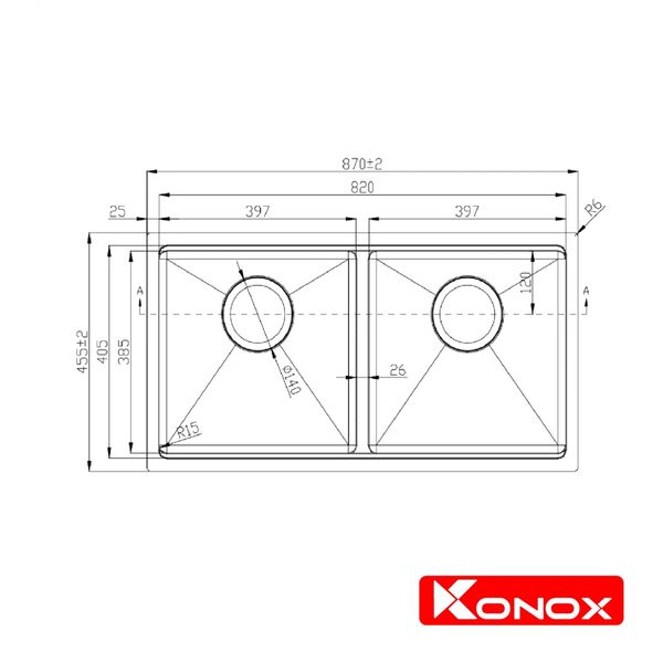 Chậu rửa Konox 2 hố Workstation Sink Undermount 80cm KN8745DUB