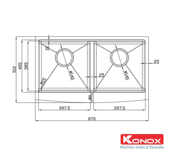Chậu rửa 2 hố Konox Workstation Sink Apron 87cm KN8751DA Curve