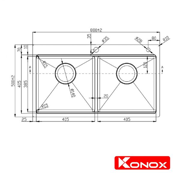 Chậu rửa Konox 2 hố Workstation Sink Topmount 88cm KN8850TD