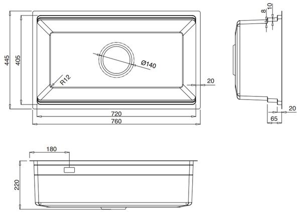 Chậu rửa inox Kluger 76cm KWU8161FB - S76