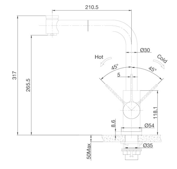 Vòi rửa chén bát thông minh Malloca LuxSteel K066-PO