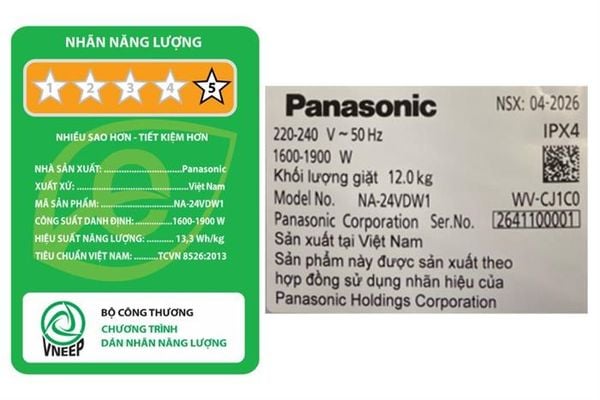 Máy giặt lồng ngang Panasonic Inverter cửa trước 12 kg NA-24VDW1BVT