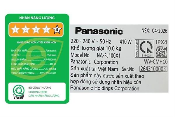 Máy giặt Panasonic lồng đứng cửa trên Inverter 10 kg NA-FJ100X1DV