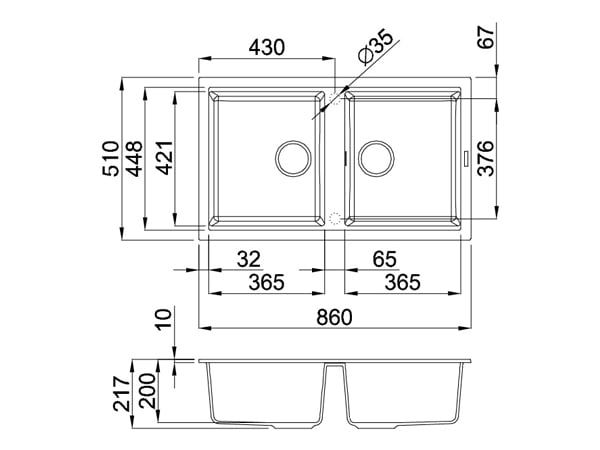Chậu rửa đá Granite 2 hố Malloca NERO K-45040