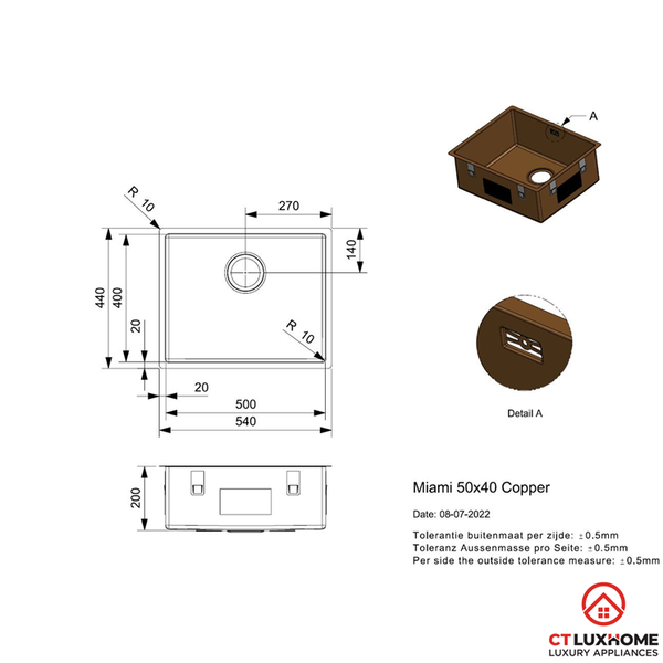 Chậu rửa Reginox Minami 50cm R30738 màu đồng