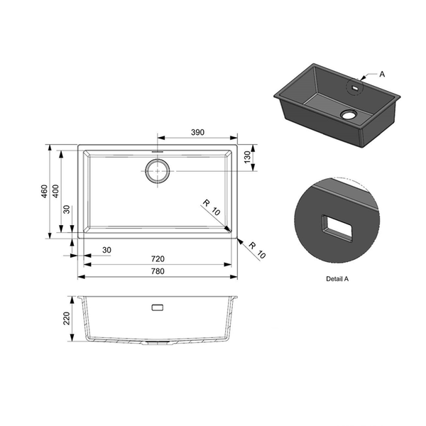 Chậu rửa Reginox 78cm amsterdam 72 màu xám R30899