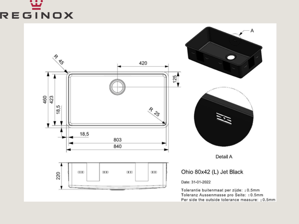 Chậu inox Reginox 84cm Ohio 80 R32688