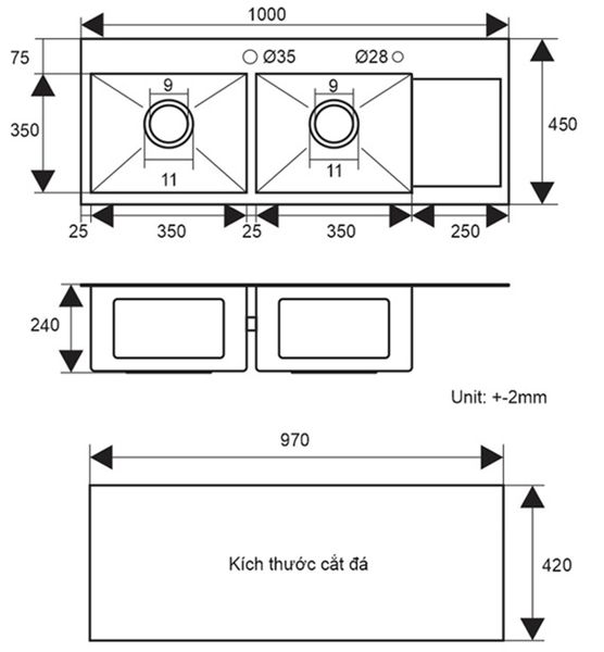 Chậu rửa inox 1 hố 100cm Roslerer RL01-10045 có bàn chờ