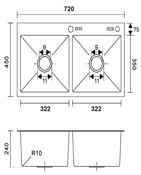 Chậu rửa 2 hố Roslerer 72cm RL01-7245 Cân