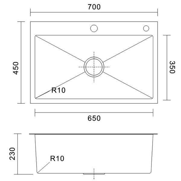Chậu rửa Inox 1 hố Roslerer 70cm RL04-7045