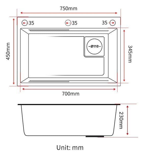 Chậu rửa 1 hố inox Roslerer 75cm RL04-7545 Nano