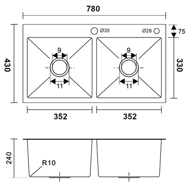 Chậu rửa 2 hố 78cm Roslerer RL04-7843 Cân