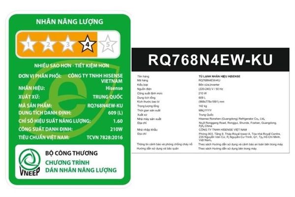 Tủ lạnh Hisense Inverter 609 lít Multi Door RQ768N4EW-KU