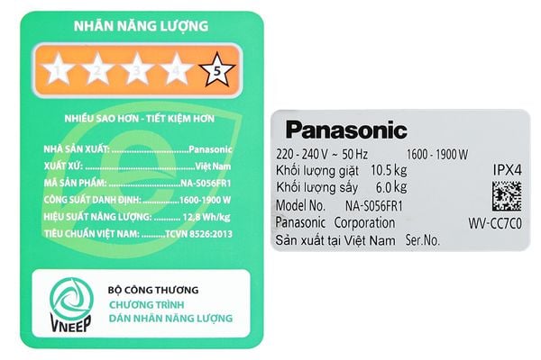 Máy giặt sấy Panasonic Inverter 10.5 kg NA-S056FR1BV