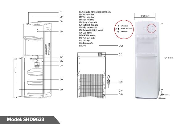 Cây nước nóng lạnh Sunhouse SHD9633